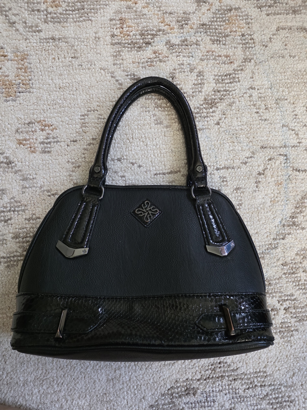 Simply Vera Vera Wang Black Structured Satchel with Gloss Trim